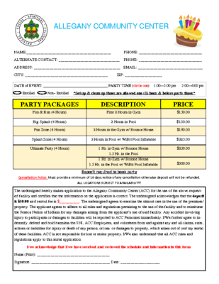 Birthday Rental Form